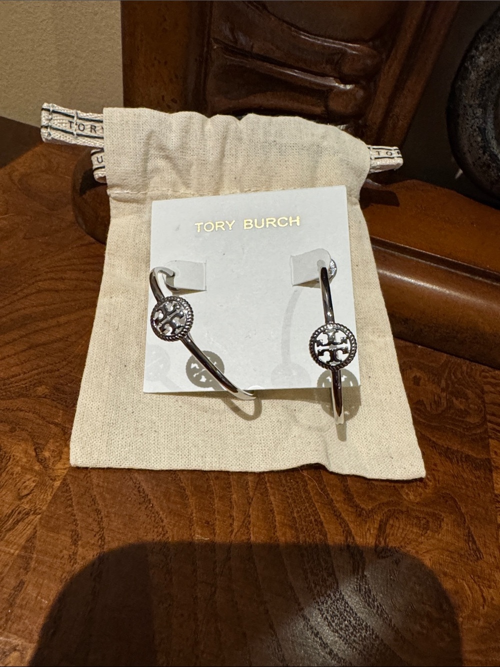 Tory Burch Rope Logo Hoop Earrings Silver